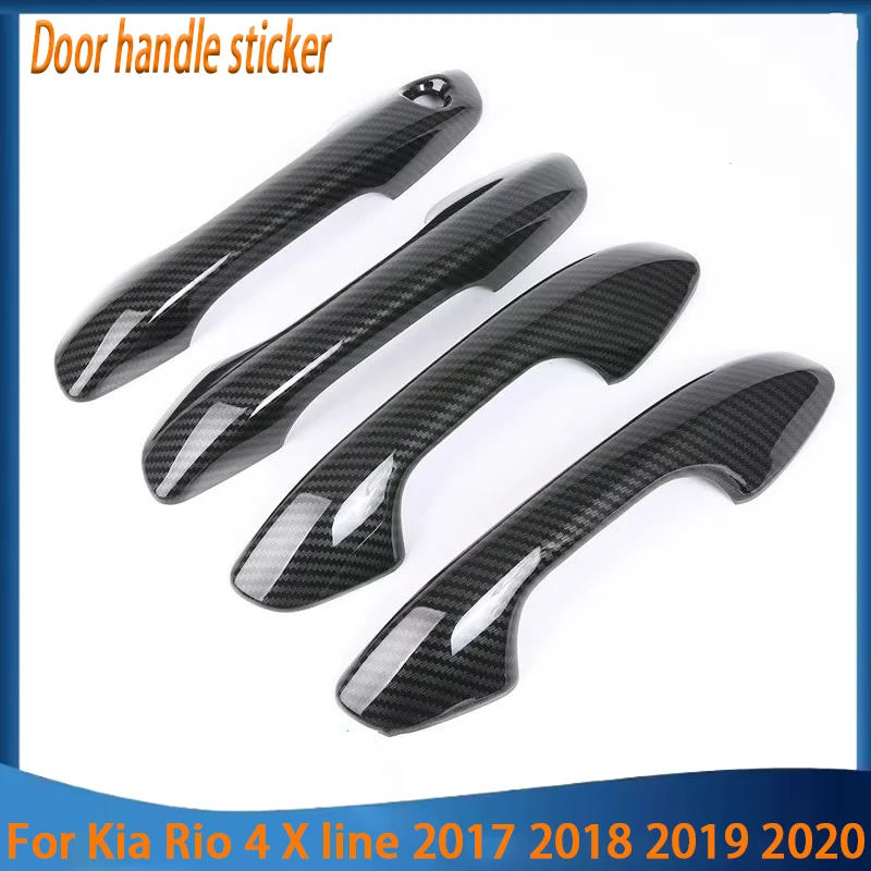 Styling Accessories For Kia Rio 4 X line 2017 2018 2019 2020 ABS Chrome Carbon Fiber Door Handle Cover Trims Car Decoration