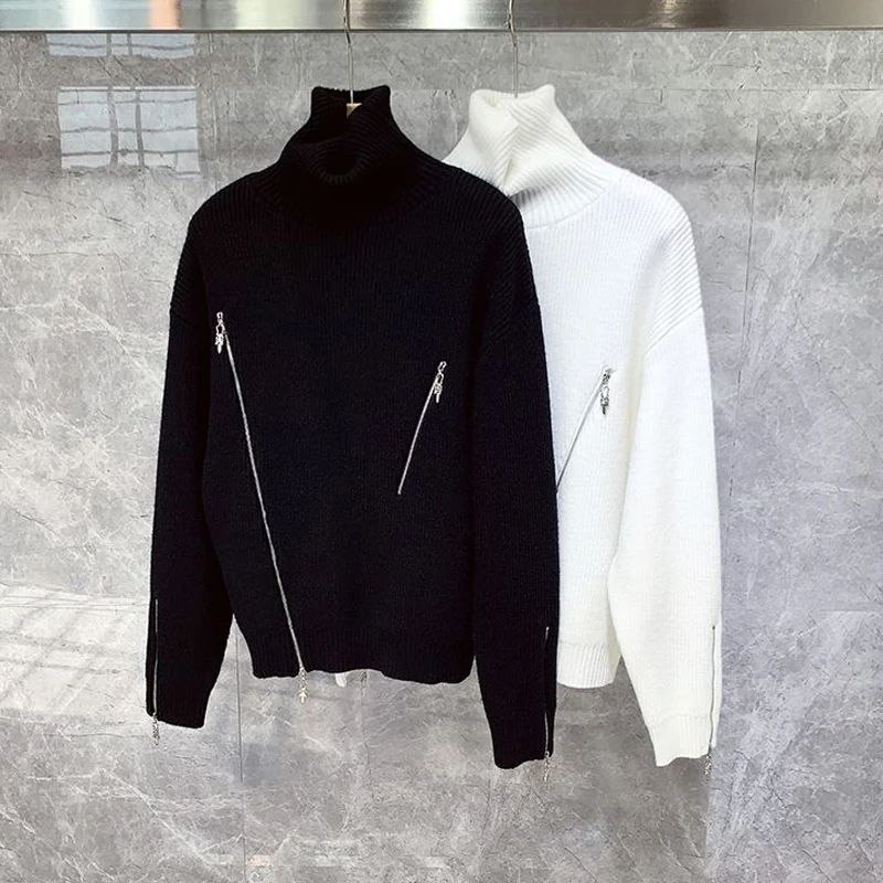 

Trendy Lazy Sle High Ne Knitwear Men's Faionable Slim Fit Zipper Sweater Winter Long Sve Youth Active Sle