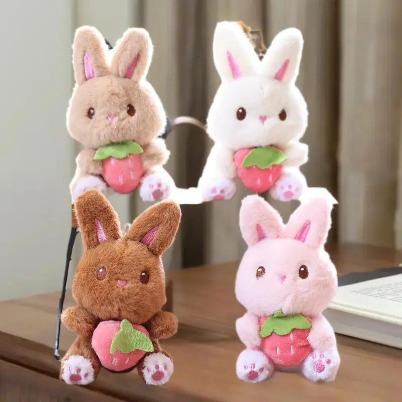 Uroczy pluszowy breloczek króliczek truskawka, kreskówkowy wisiorek do plecaka szkolnego, zawieszka, prezent.