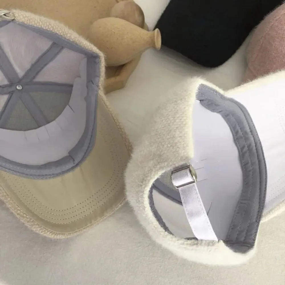 Fashion Solid Color Baseball Cap Rabbit Hair Adjustable Women Visor Hat Thickened Warm Cap Autumn Winter