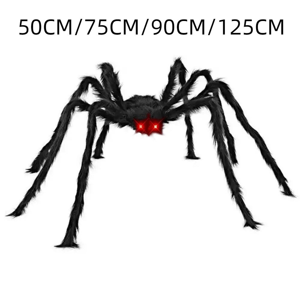 عيون LED عملاقة متوهجة عنكبوت واقعي مزحة ألعاب الهالوين المتوهجة عنكبوت مسكون منزل مخيف ديكور الهالوين