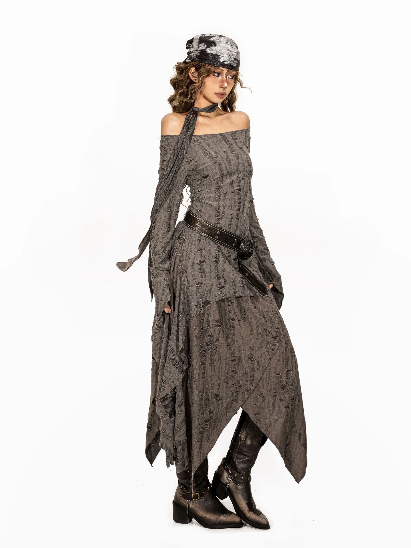 황무지 스타일 수트 여성 레트로 핫걸 탑 불규칙 스커트 투피스