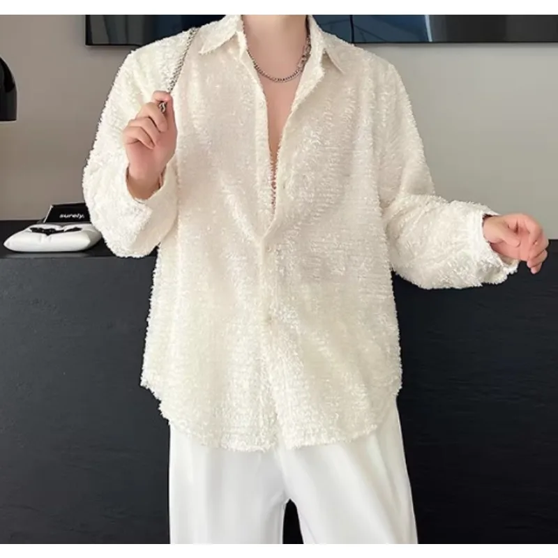 

Рубашки SuperAen Bright Silk с длинными рукавами в корейском стиле, свободного кроя, весенние, новые, модные, черные, на одной пуговице, повседневные