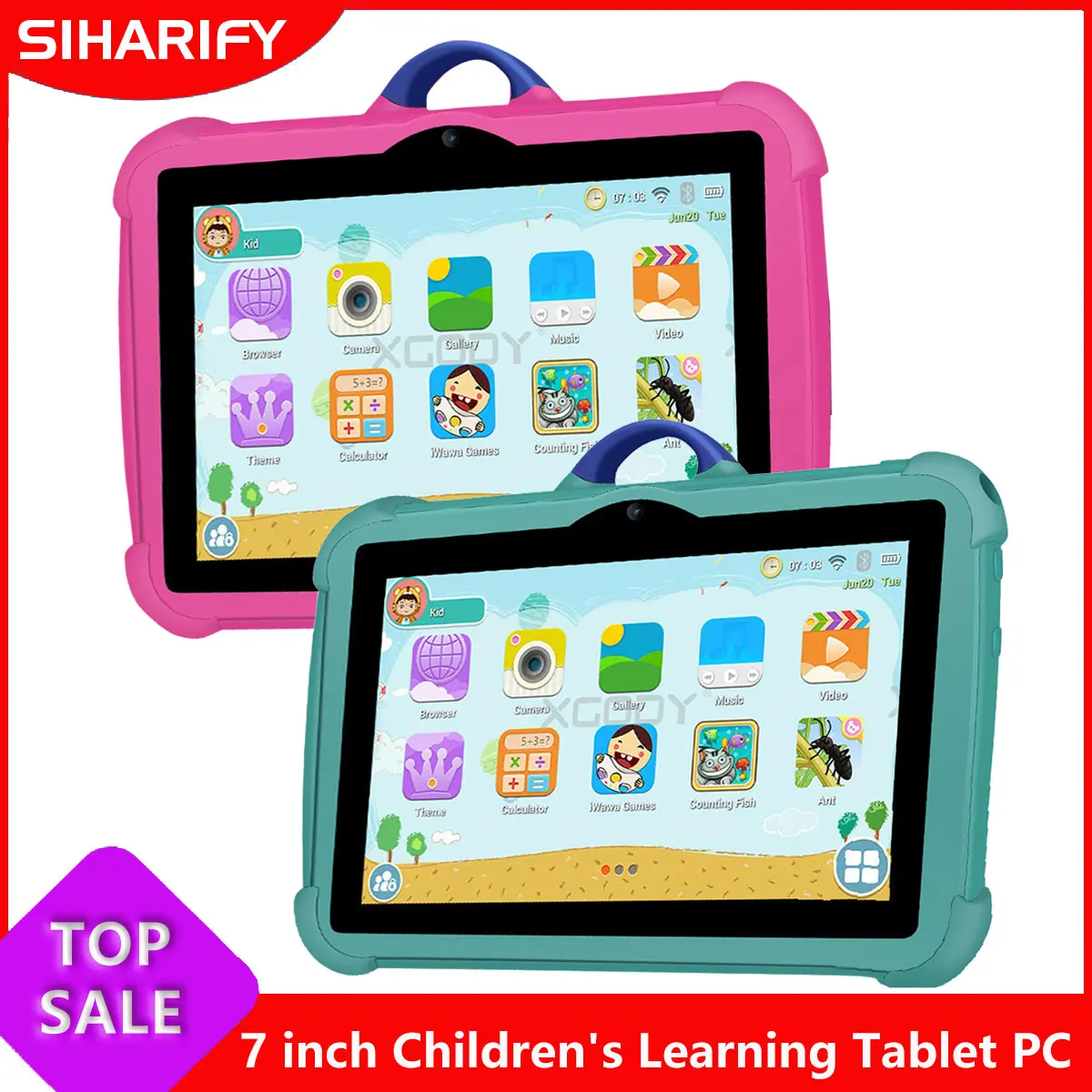 Tablette d'apprentissage pour enfants avec étui anti-chute, Façades Android Core, Android 13, 7 pouces, HD, écran 1024x600, 1 Go, 8G, WiFi, 4000mAh