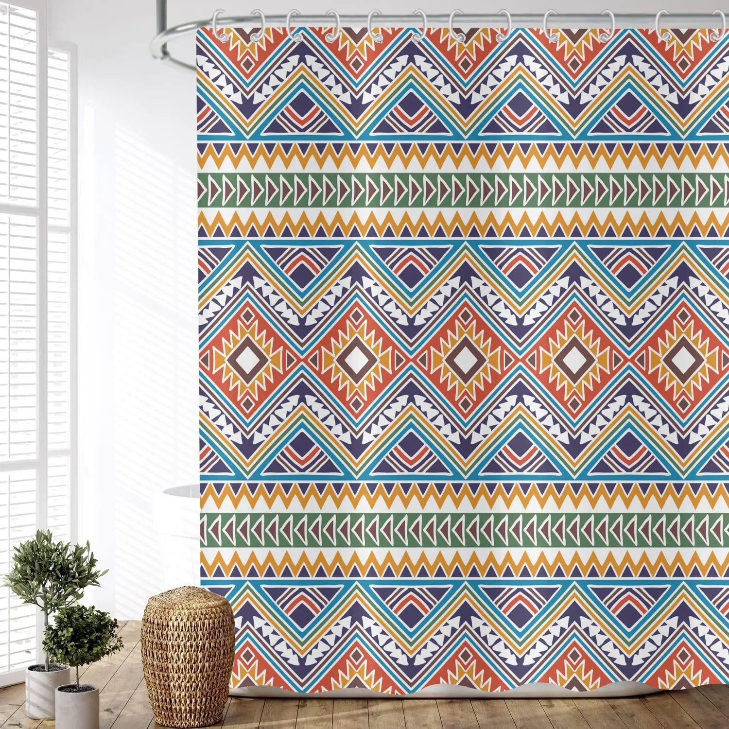 Waterproof Boho Geometric Aztec Tribal Pattern Shower Curtain for Bathroom Decor 180x180cm Modern Ethnic Style
