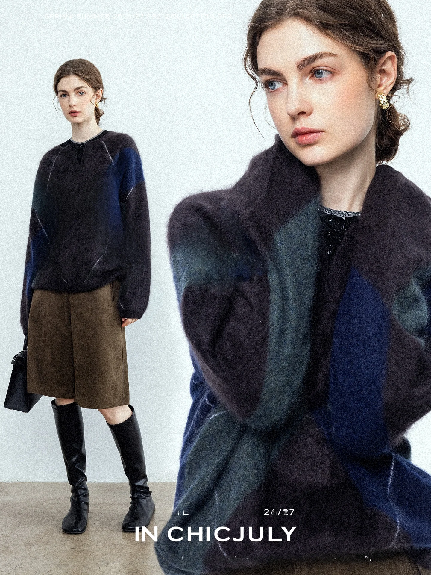 

Художественный вязаный свитер из мягкой шерсти с цветовыми вставками, длинный рукав, круглый вырез, теплый, утолщенный, женский, модный, зимний, Копенгаген.