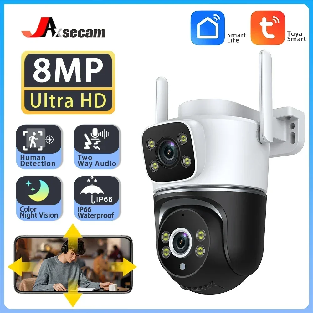 camera de vigilancia sem fio impermeavel ao ar livre ai deteccao humana protecao de seguranca veio lente dupla ptz wi fi tuya 4k 8mp 01