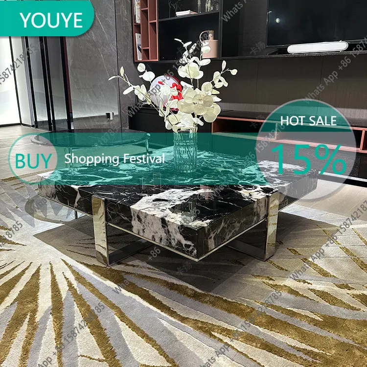 Co Italian Minimalist Marble Coffee Table Square Round Combination Living Room Modern Minimalist High-end Designer Coffee Table