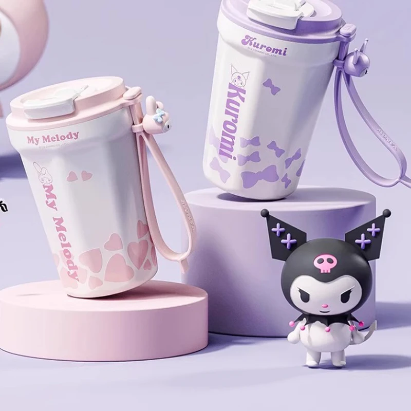 New Sanrio Anime Cartoon Kawaii Kuromi My Melody316 Stainless Steel Thermos Cup Ceramic Liner Straw Water Cup Birthday Gift