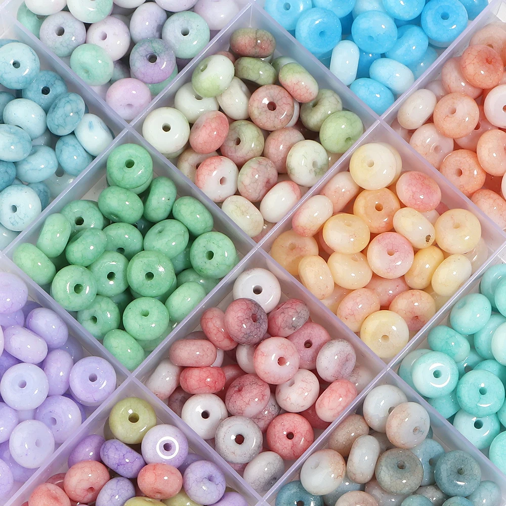 50 Stück/Set 5x8mm Rondell-Form Bunte Rissglasperlen Lose Abstandsperlen Abakusperlen für Schmuckherstellung DIY Armband-Zubehör – Detail 3