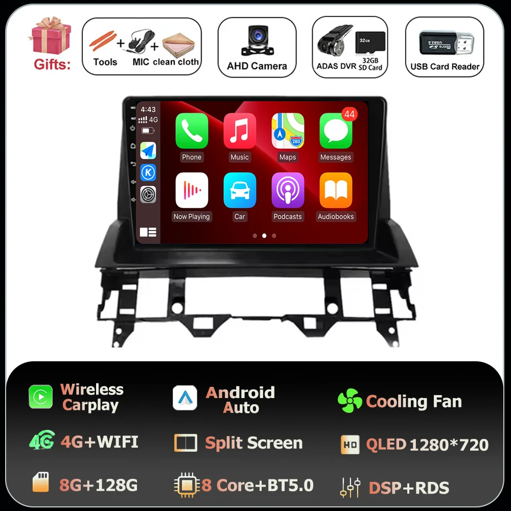 Scherm QLED Carplay Auto Voor Mazda 6 2002 2003 2004 2005 2006 2007 2008 Android 16 Autoradio Multimedia Video speler GPS WIFI 4G - afbeelding 1
