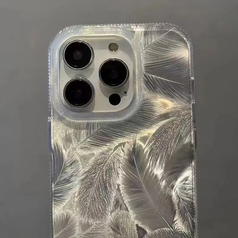 Fashion Laser Gradient Feather Pattern Phone Case for iPhone 16 15 14 Plus 13 12 11 Pro Max 15Pro 14Pro Shockproof Silicone Cove image 5