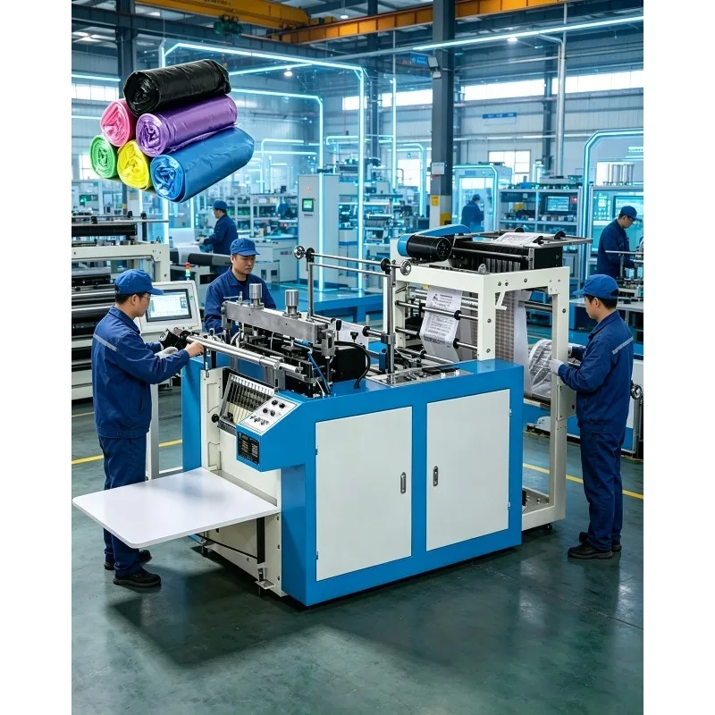 Automatic Plastic Vegetable & Fruit Bag & Garbage Bag Making Machine with Paper Core for Garbage & Rice Bags on Roll