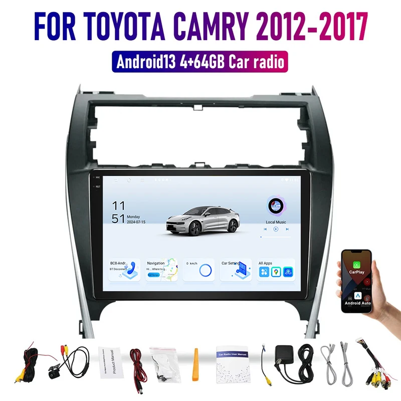 

4+64GB Wireless CarPlay Auto Android Head Unit FM BT Car Radio For Toyota Camry 2012-2017