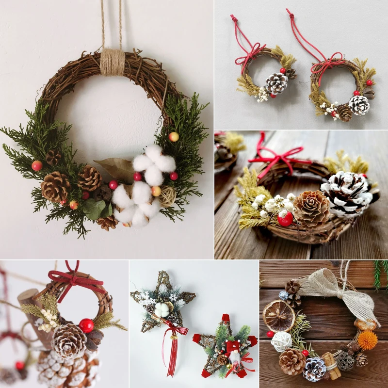 1 Rolle Weinrebe Kranz Rattan Ring Dekor DIY Girlande Weihnachten Handwerk Reben Basis für Herbst Winter nach Hause Wand Party Dekoration – Detail 5
