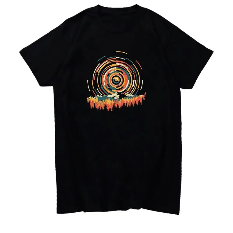 Women Graphic Tee Short Sleeve Round Neck New Summer Streetwear Top The Geometry of Sunrise Fashion Print Design Minimalist Tee