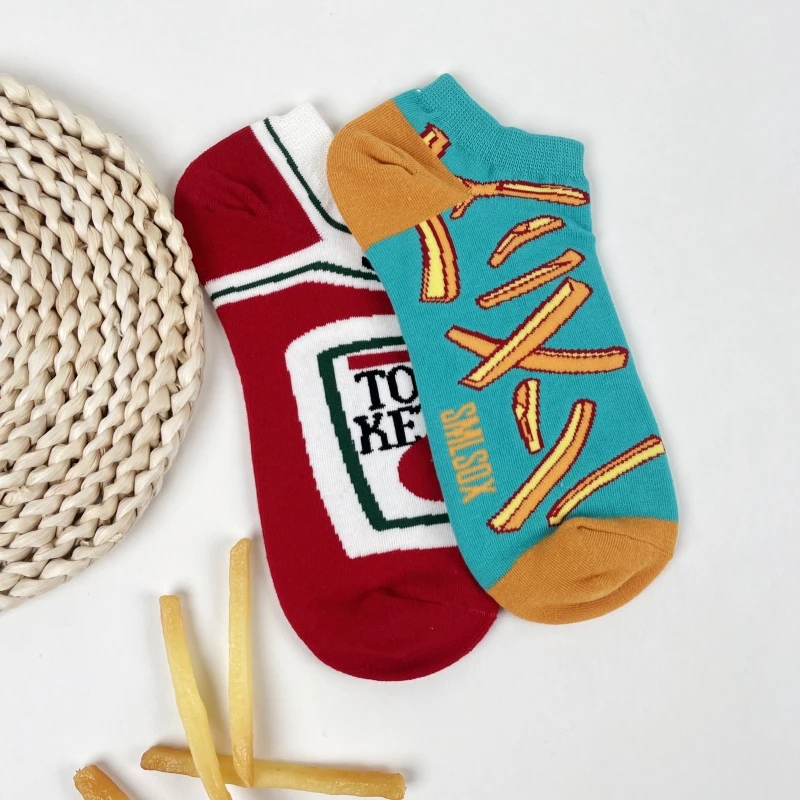 1 Pair Novelty Unisex French Fry & Ketchup Short Socks Suit In Spring Summer For Daily