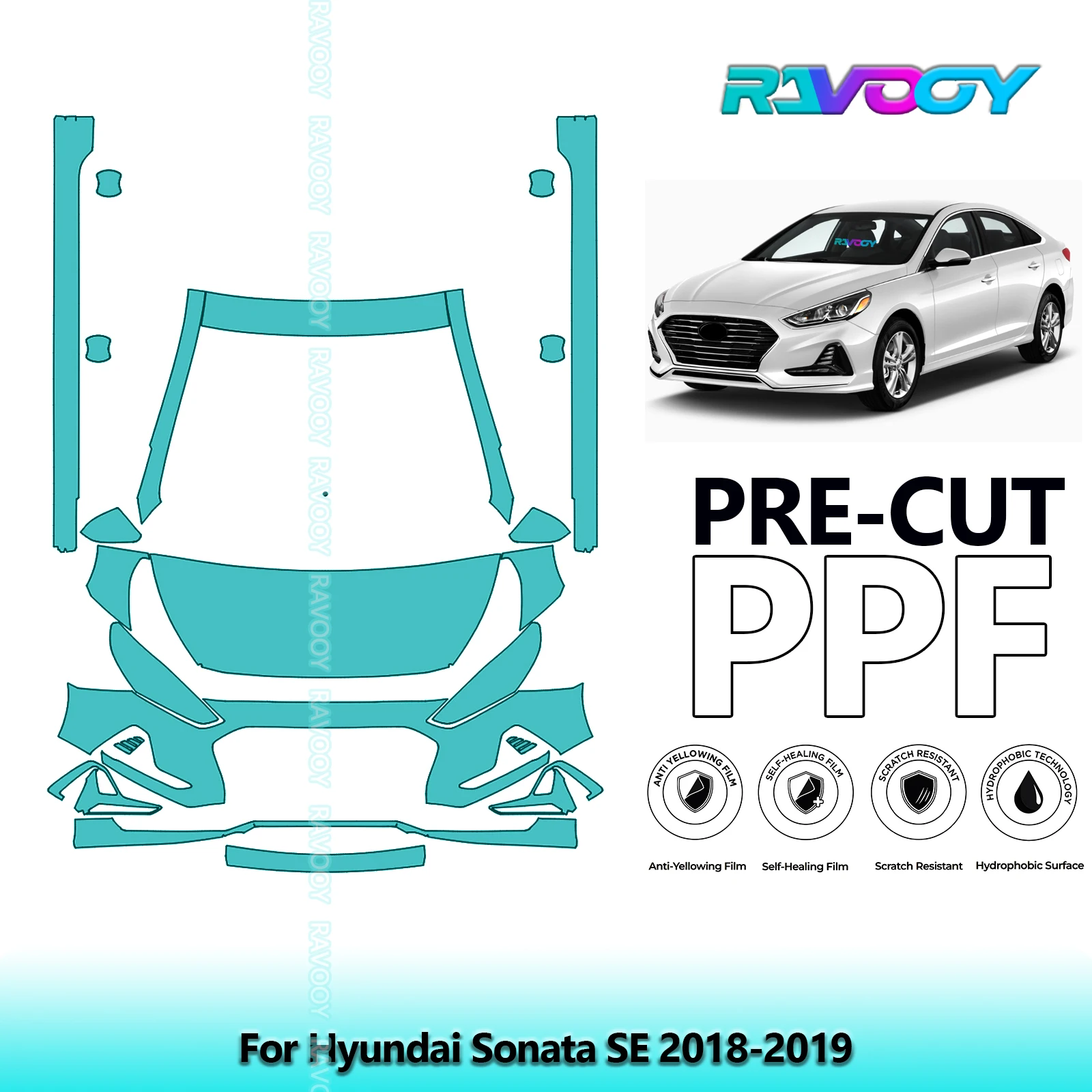 

8.5Mil Precut Paint Protection Film PPF Clear Bra Front Kit+Rockers For Hyundai Sonata SE 2018-2019
