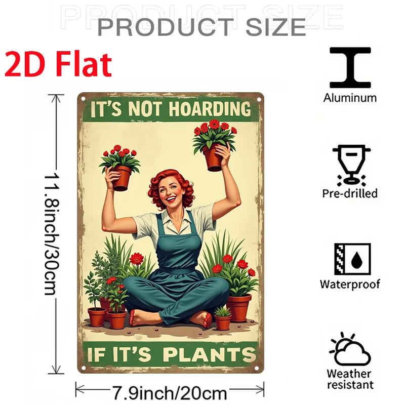 2D Flat, 2D Flat, [2D Flat]2D Flat- 1pc of Vintage Sign in 2D Flat Design, Featuring Phrase 'Loving Plants Isn'T Hoarding'. This