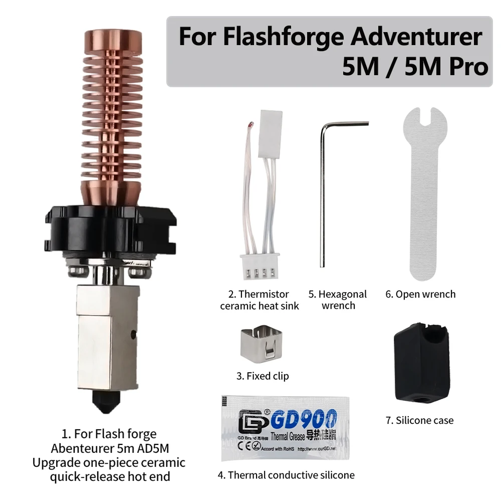 

Комплект керамических нагревательных блоков для Flashforge Adventurer 5M / 5M Pro, модернизация Hotend 280 ℃, Горячий Конец, насадка AD5M, Твердая стальная насадка