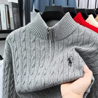 Heshi Brand Fashion American 2025 Vintage Stand Collar Zipper Embroidery Sweater Fried Dough Twists 3D Autumn Winter Knitwear - Image 2