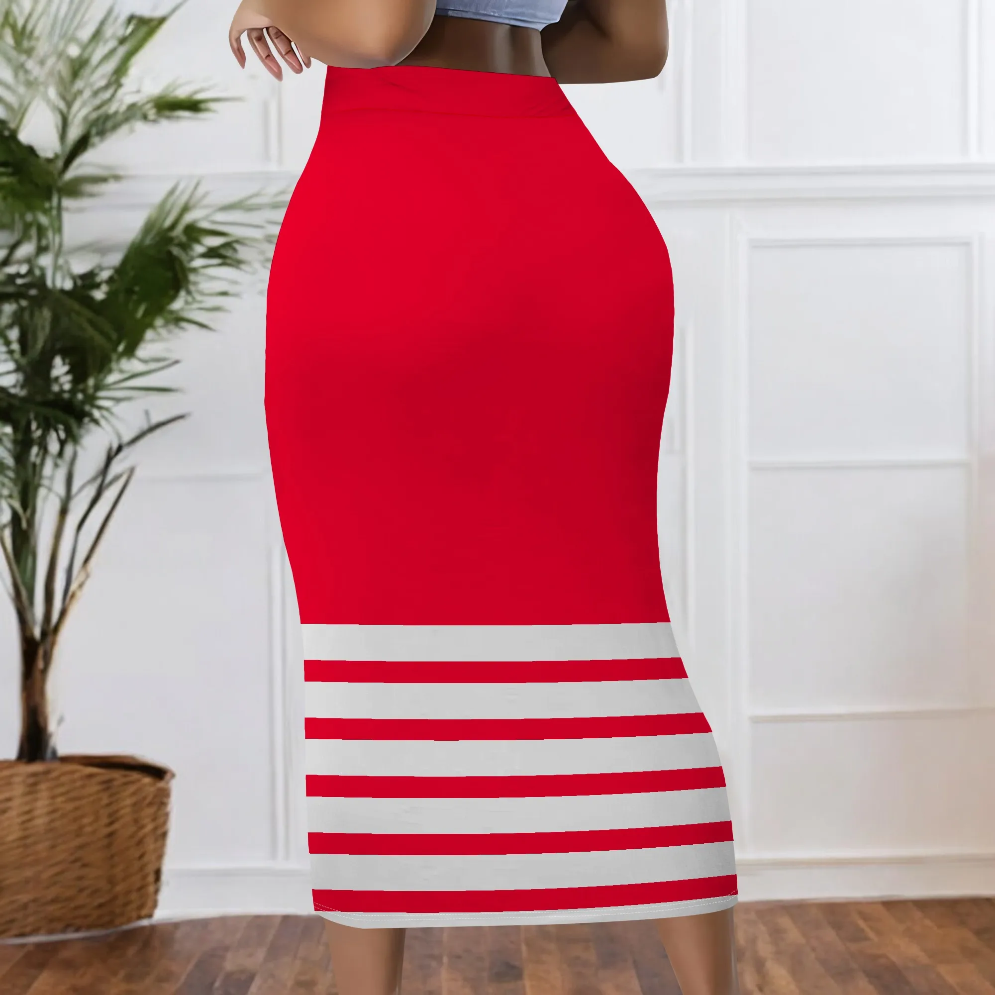 Rot gestreifter Rock, Midi-Bleistiftrock, figurbetonte Hose, Freizeitkleidung für Damen, S-2XL – Detail 4