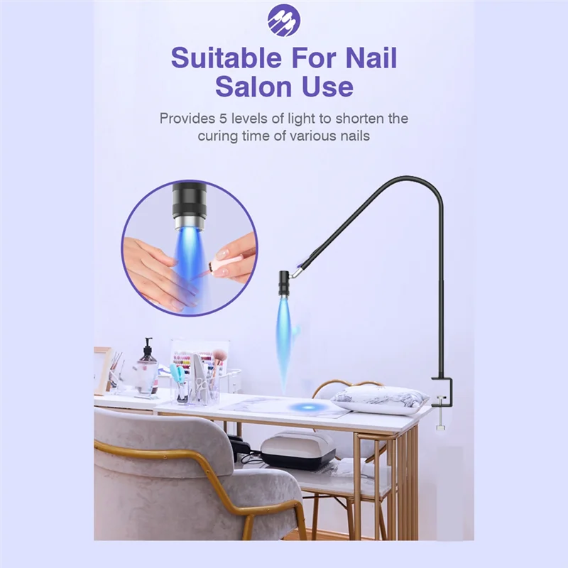 Lampe à cils A47F-UV 6W - Extension de cils et sèche-ongles, 360 °   Col de cygne flexible, lumière de polymérisation à colle UV pour utilisation en salon