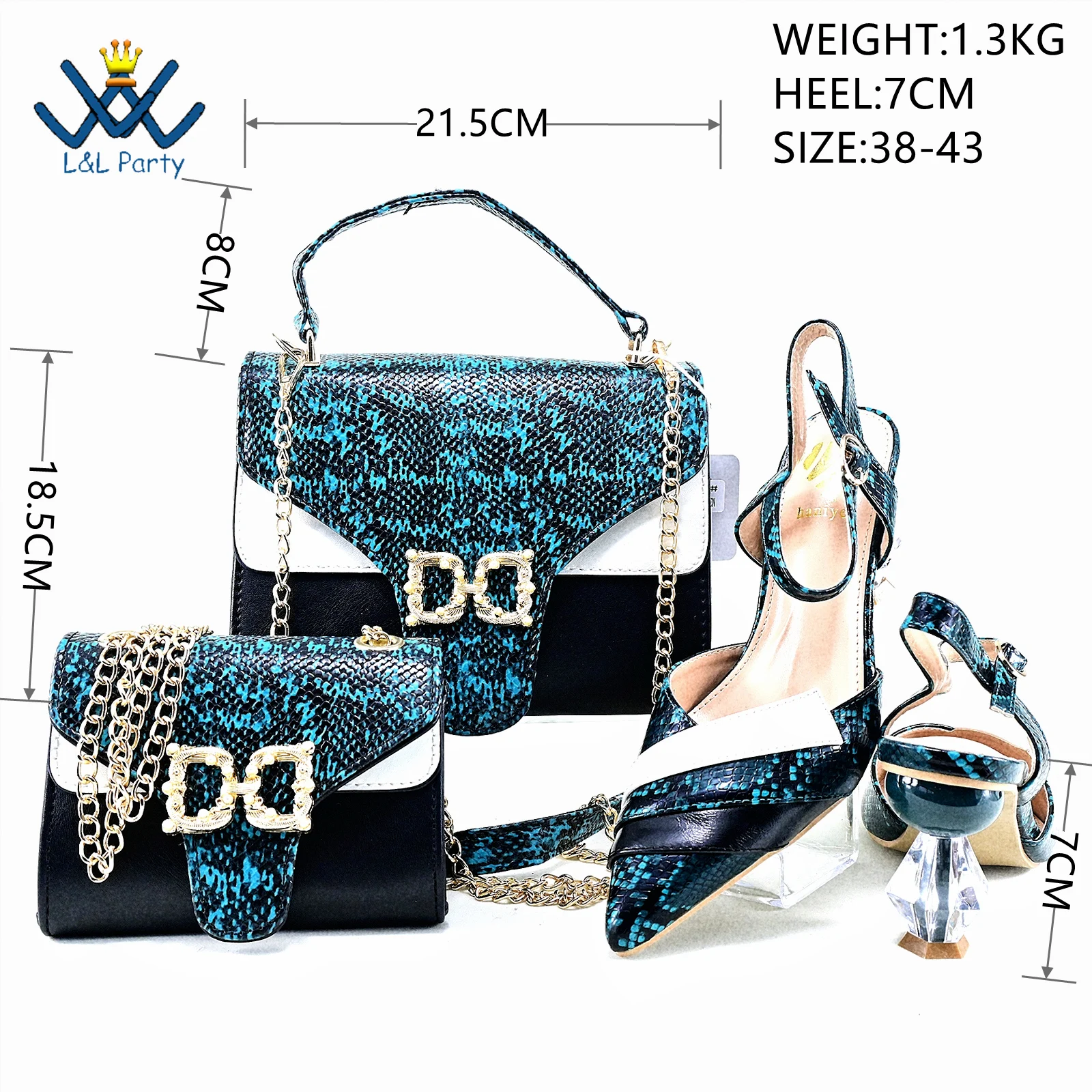 2024 British Style Newest Italian Women Shoes and Bag to Match in Teal Color Leopord Special Pu Pumps for Wedding Party