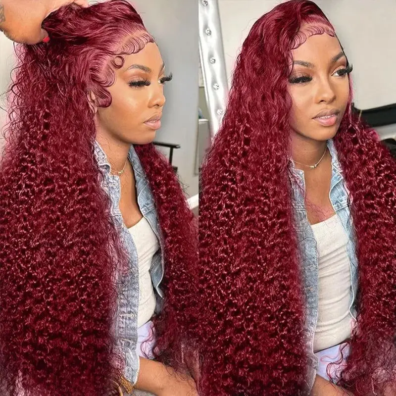 Burgundy Deep Wave Frontal Wig Curly Wigs Human Hair Hd Colored 99j Red 13x4 13x6 Lace Front Human Hair Wigs For Black Women