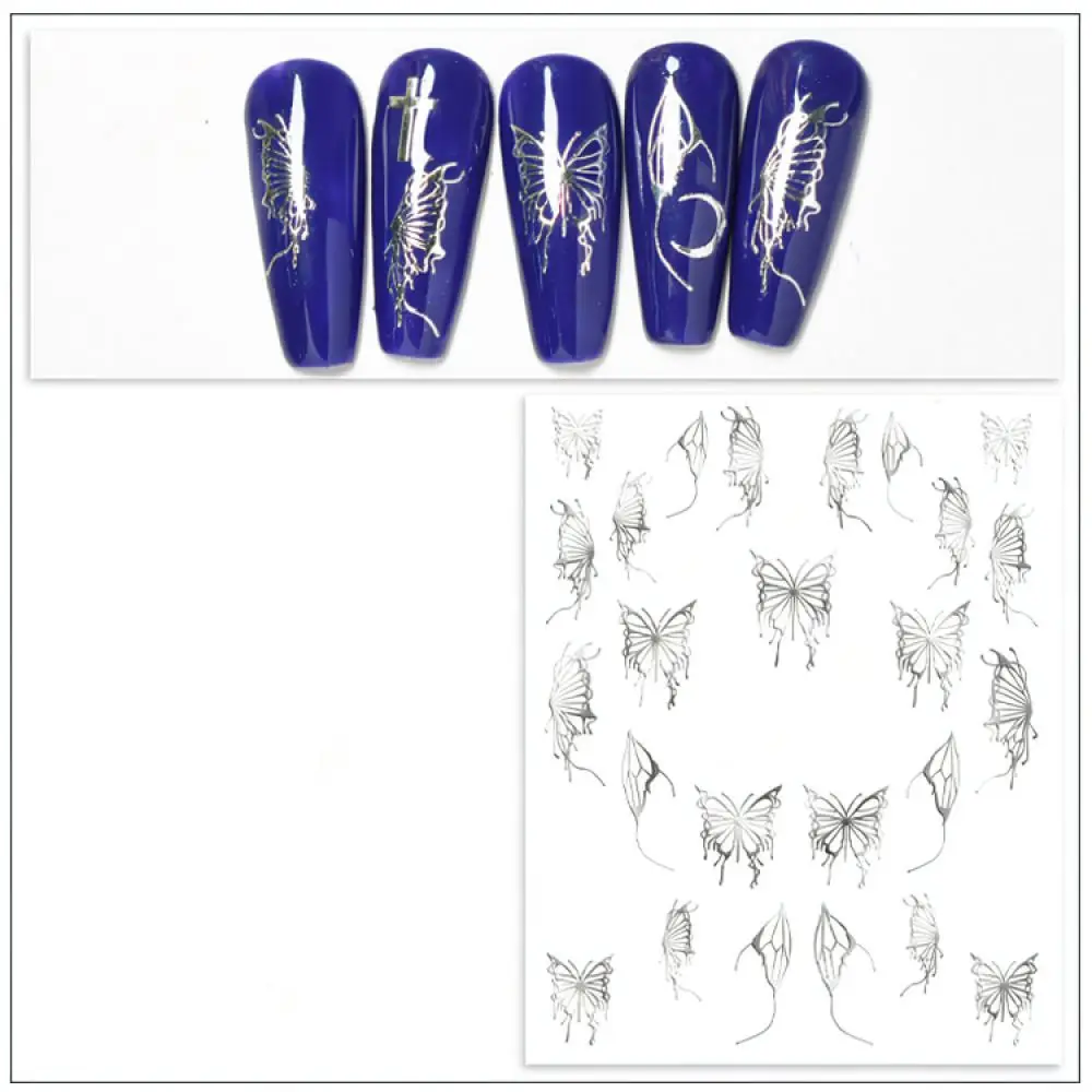 Fashionable Butterfly Nail Stickers Metallic Silver Gold Adhesive Decals Beautiful Manicure Art Design Accessories