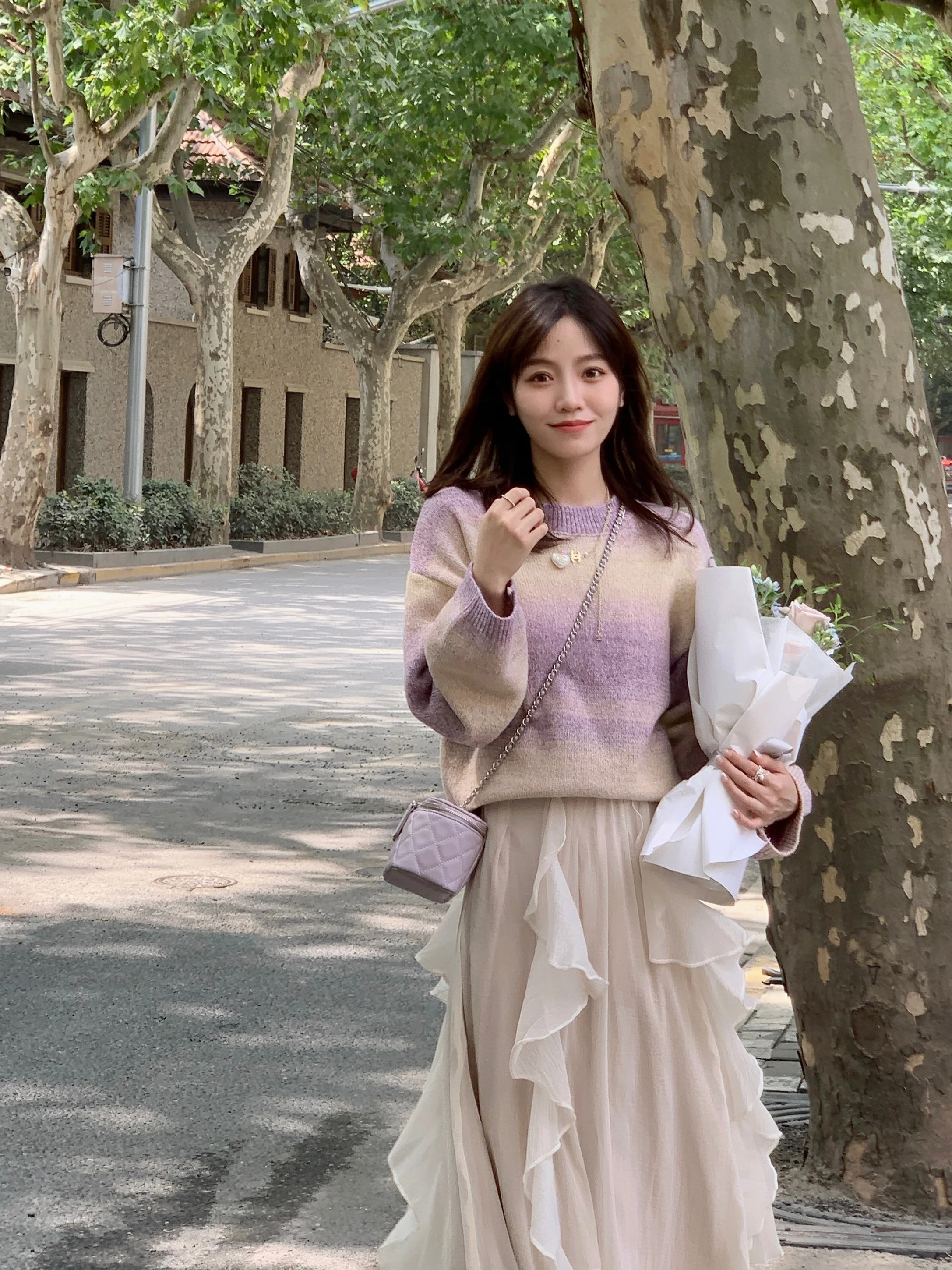 

Original FF BLUE Violet Garden Dry adient Knitwear Women's Soft Purple Top Quali Crtsmanip Long Sve Regular Fit