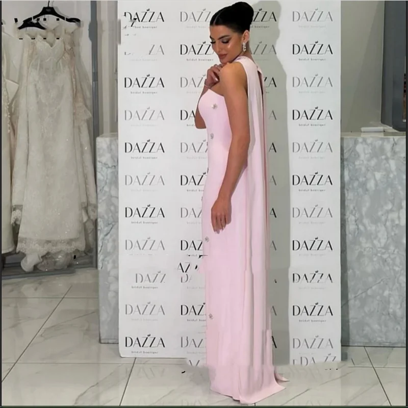 Trägerlose, elegante rosa Ballkleider, maßgeschneiderte Kristalle, langes Etuikleid, Abendpartykleid mit Tüchern, Robe Des Soiree, individuell gestaltet