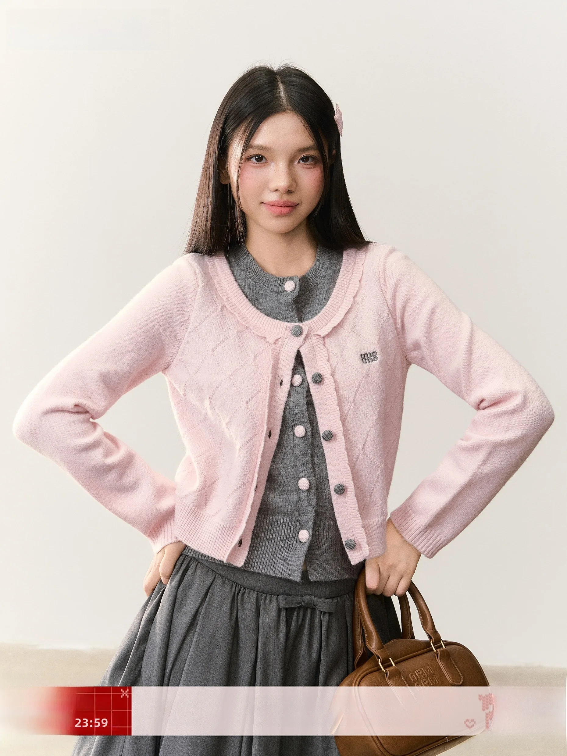 

Umoumo Sweet Мягкий воротник с рюшами Цвет Blo ort Fit Вязаный кардиган Повседневный трикотаж для женщин Подходит для путешествий