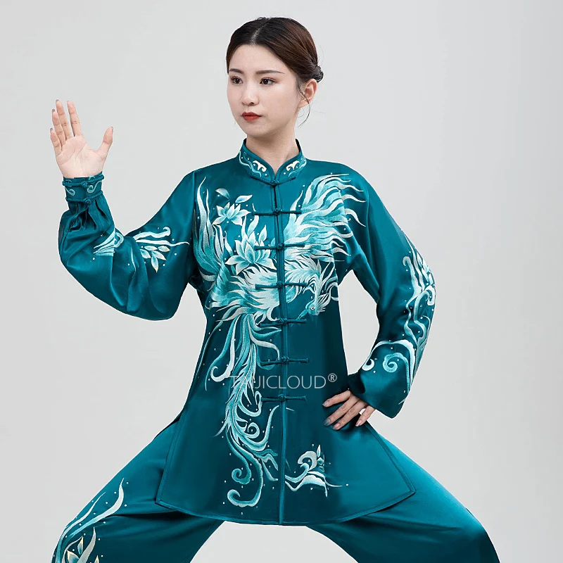 Breathable Pure Silk Embroidered Tai Chi Suit, Lightweight Loose-Fit Kung Fu Martial Arts Training Outfit for Practice & Perform