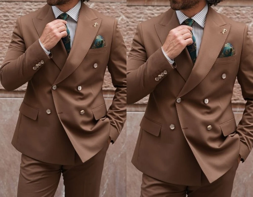 

2025 2 Pcs Men Suits Wedding Groom Slim Fit Formal Prom Peak Lapel Tuxedos