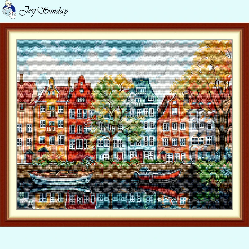 Copenhagen Joy Sunday Landscape Cross Stitch Embroidery Kits 14 16 11CT Printed Fabric Needle Thread Sewing Home Decor Wall Art