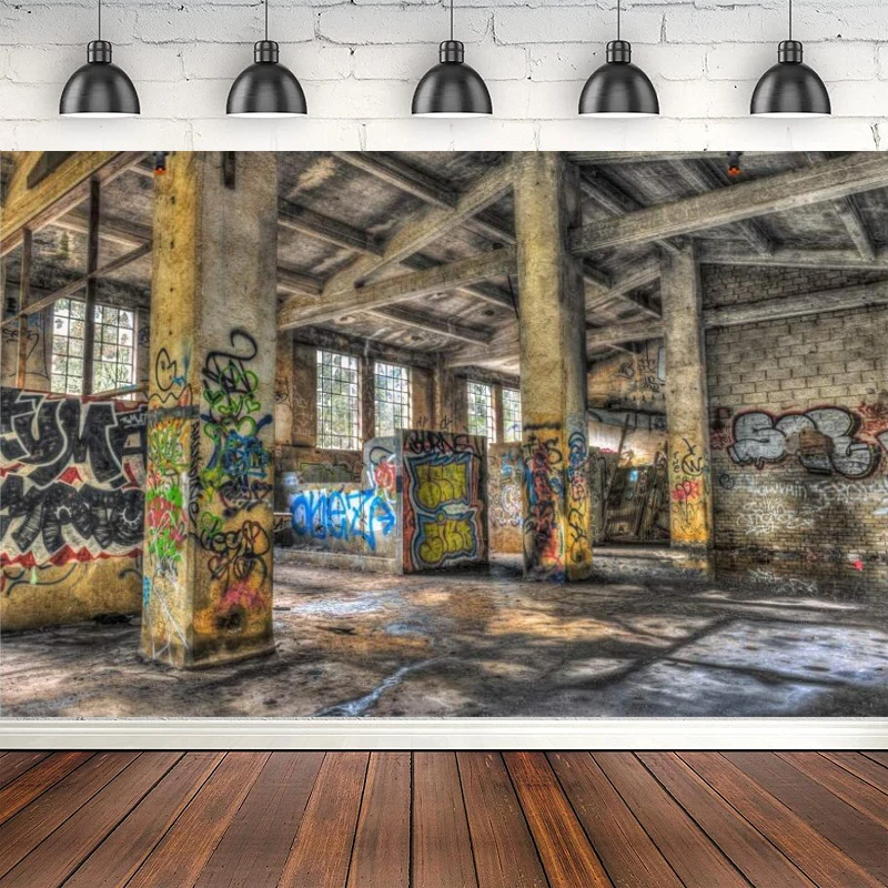 

Abandoned Factory Photography Backdrop Grunge Graffiti Wall Oilpainting Ruin House Interior Old Room Wood Structure Background