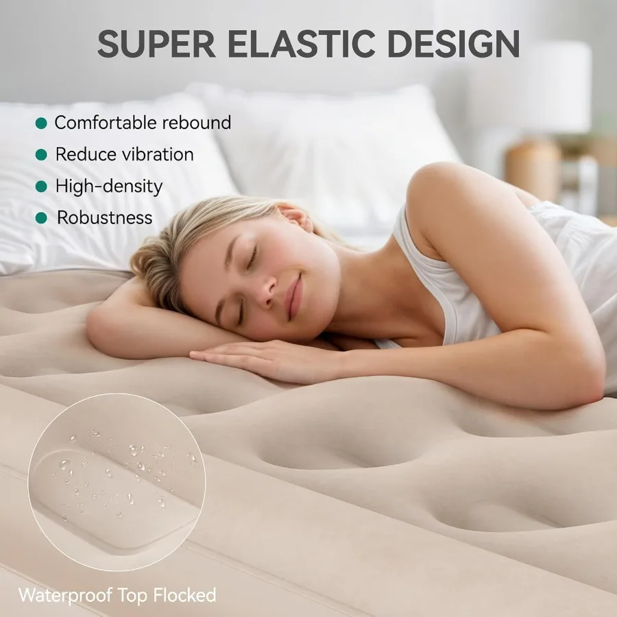 مرتبة هوائية بحجم كوين مع إطار متكامل وحقيبة دوارة محمولة تتميز بمضخة أوتوماتيكية مدمجة لسهولة الإعداد والسكو