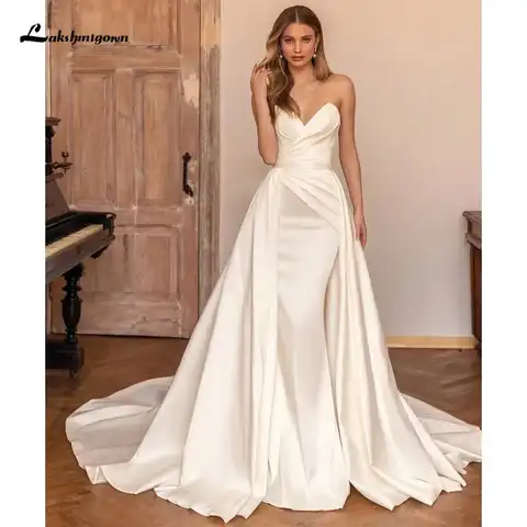 Lakshmigown Luxury Sweetheart Mermaid Satin Wedding Dress Detachable Skirt Backless And Zipper Woman Evening Dress For Wedding