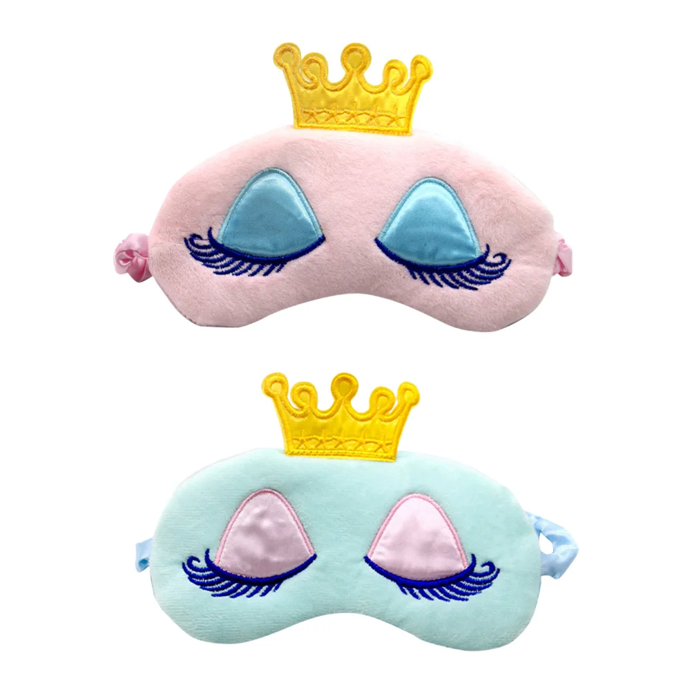قطعتان من رقعة العين الكرتونية، مادة ناعمة تحجب الضوء، ملحقات النوم، تصميم تاج للسفر إلى المنزل باللونين الأزرق والوردي #5