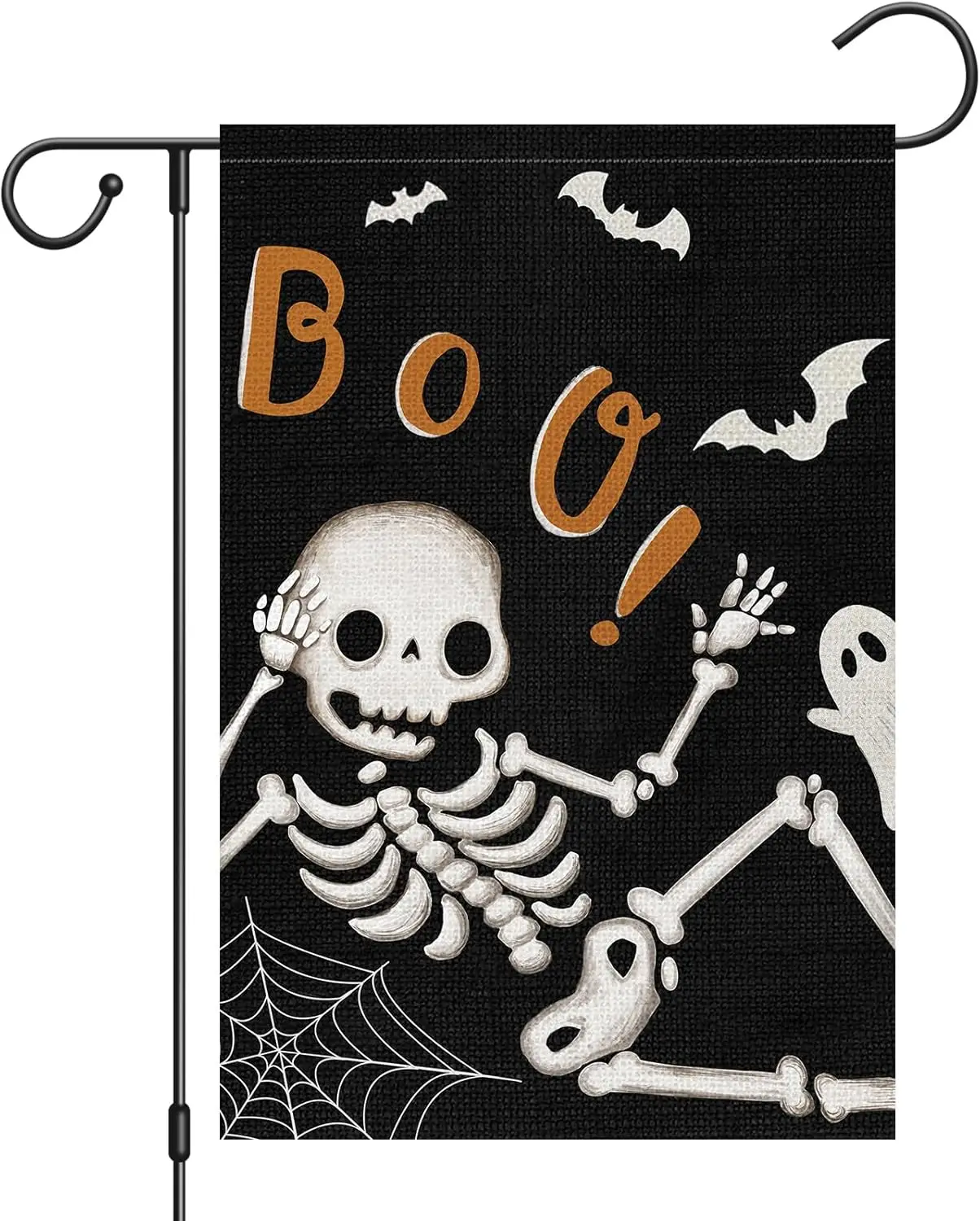 Heyfibro Halloween Boo Garden Flags 12 x 18 Inch Vertical Double Sided Burlap, Skull Skeleton Yard Flag Halloween Ghost Bat Bann