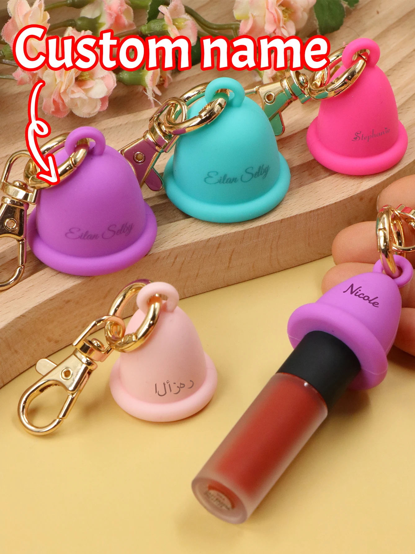 Personalisierter Lipgloss-Schlüsselanhänger, Lippenpflegestift-Schlüsselanhänger, Anpassbare Valentinstag-Geschenke, Silikon, Geburtstagsgeschenke