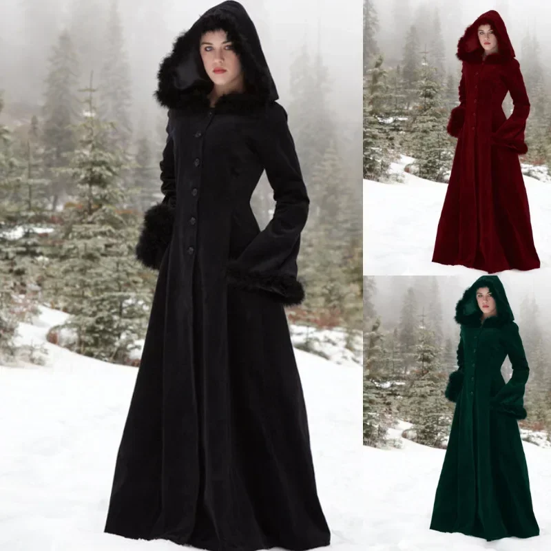 

Vintage Halloween Renaissance Medieval Clothes Costume Womens Dress Hooded Maxi Trench Coat Cosplay Outwear Plus Carnival Party