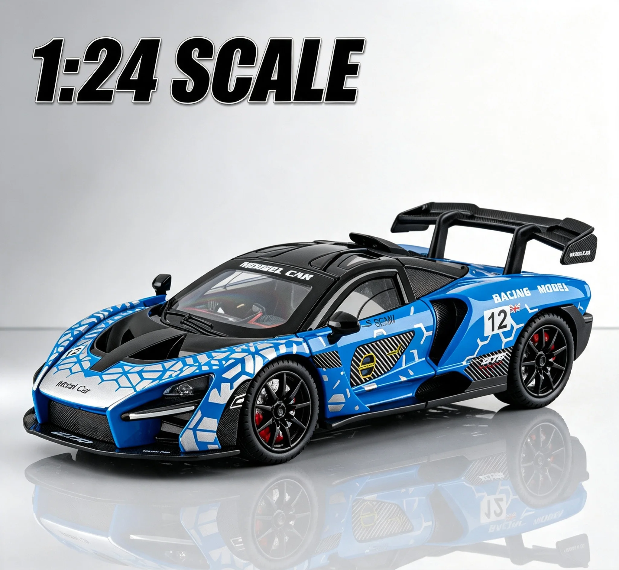 1-24スケールの金属製ダイキャスト製セナスーパーカーモデル、シミュレーションタイヤ付き。車愛好家がハロウィンのギフトとして収集するのに最適です。