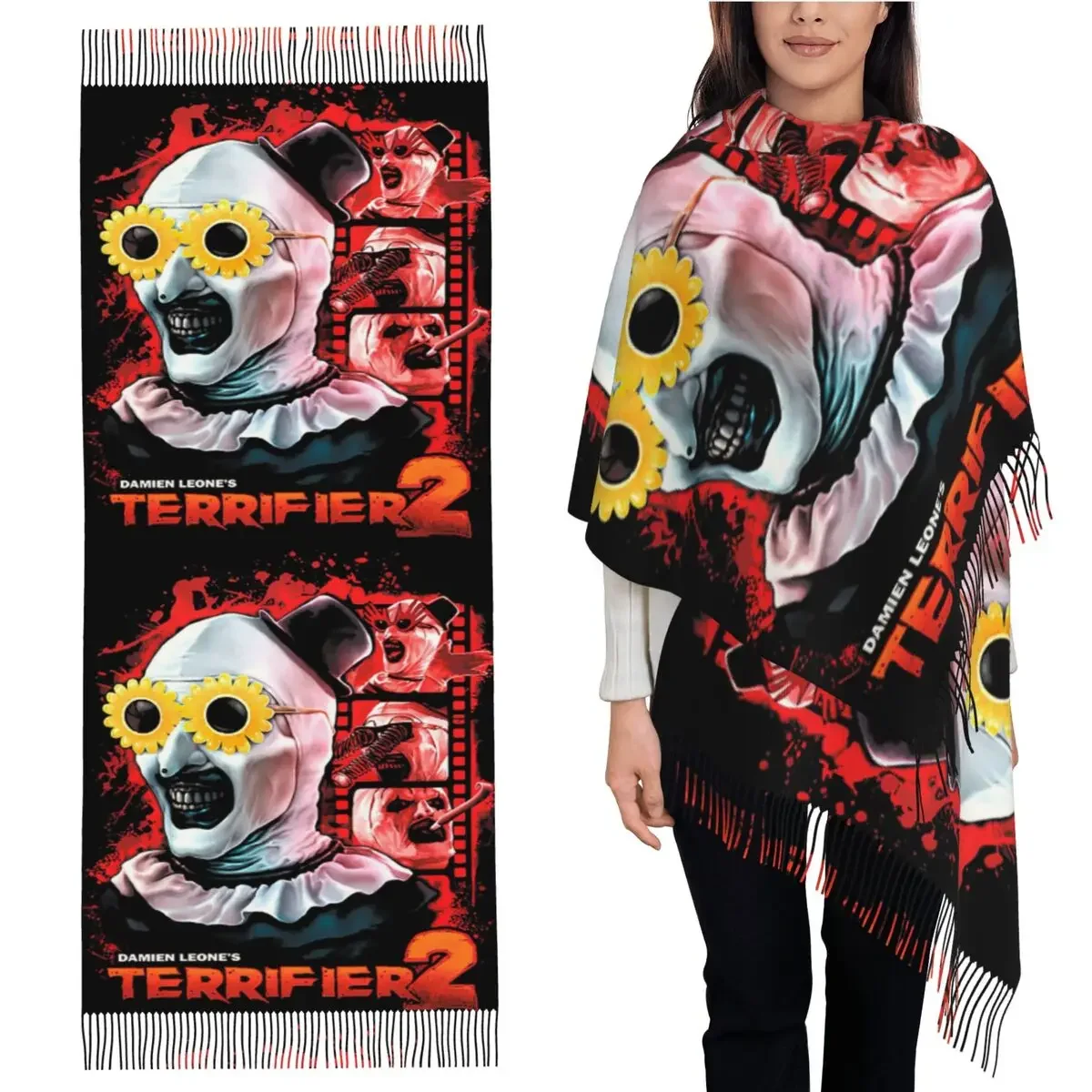 

Хэллоуин фильм ужасный шарф шарфы с кисточками женские мягкие теплые шали и накидки длинная осенне-зимняя шаль