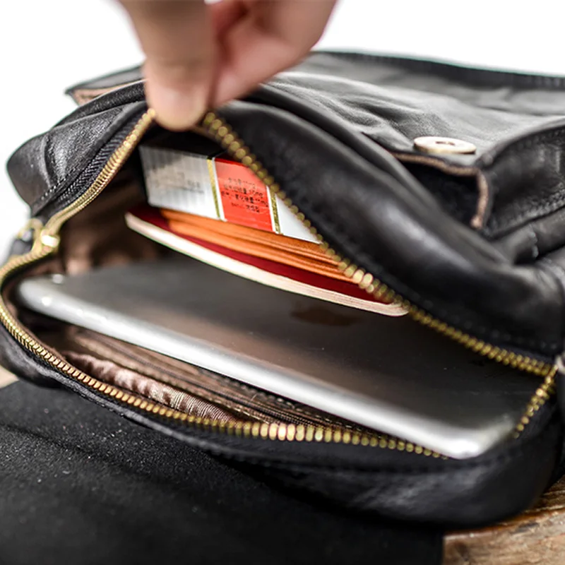 AETOO Men\'s leather crossbody bag head layer cowhide Yoshida small bag handmade retro casual Messenger bag cross style shoulder