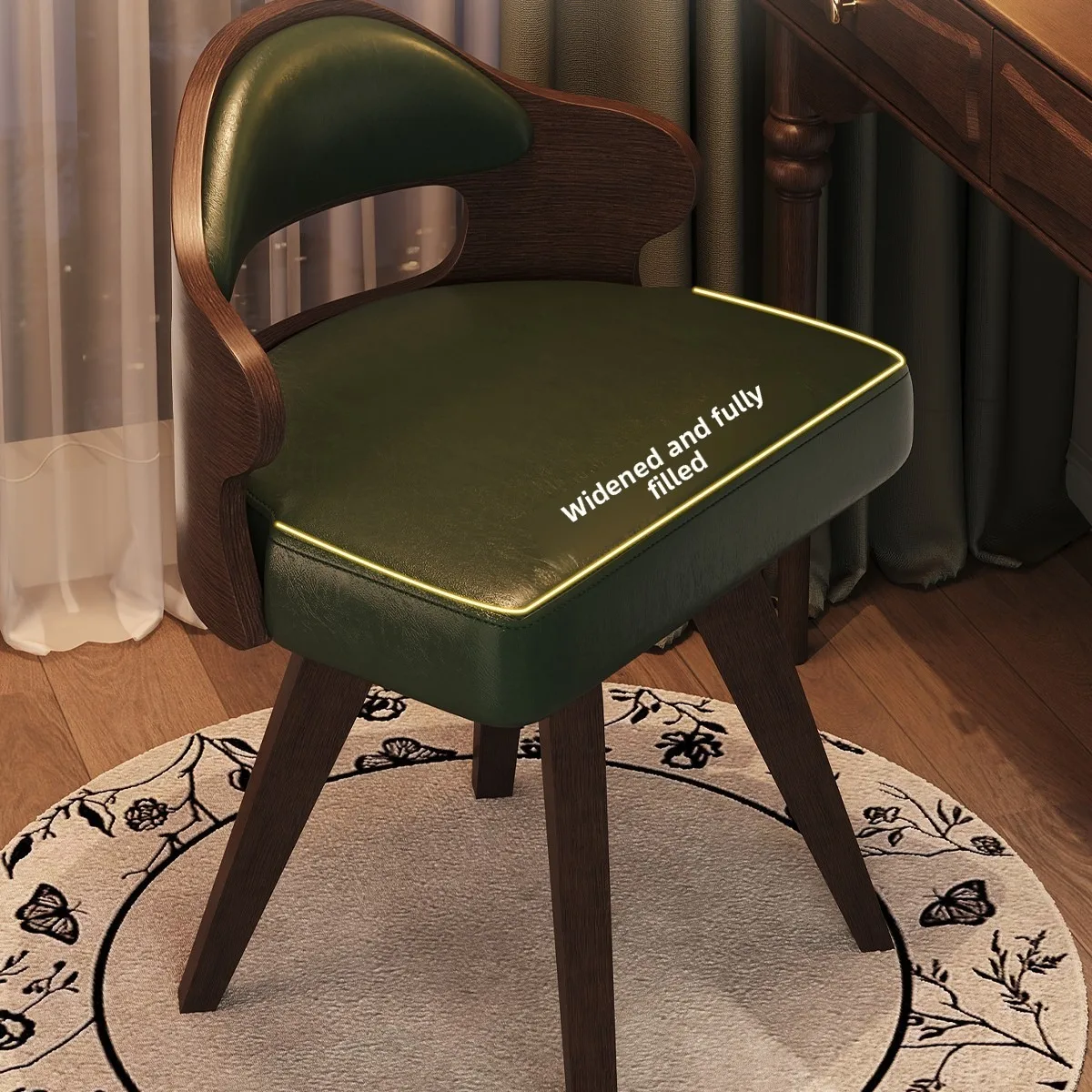 Retro style rotating dressing stool, solid wood dressing chair for girls' bedrooms, office chair, writing chair, backrest chair