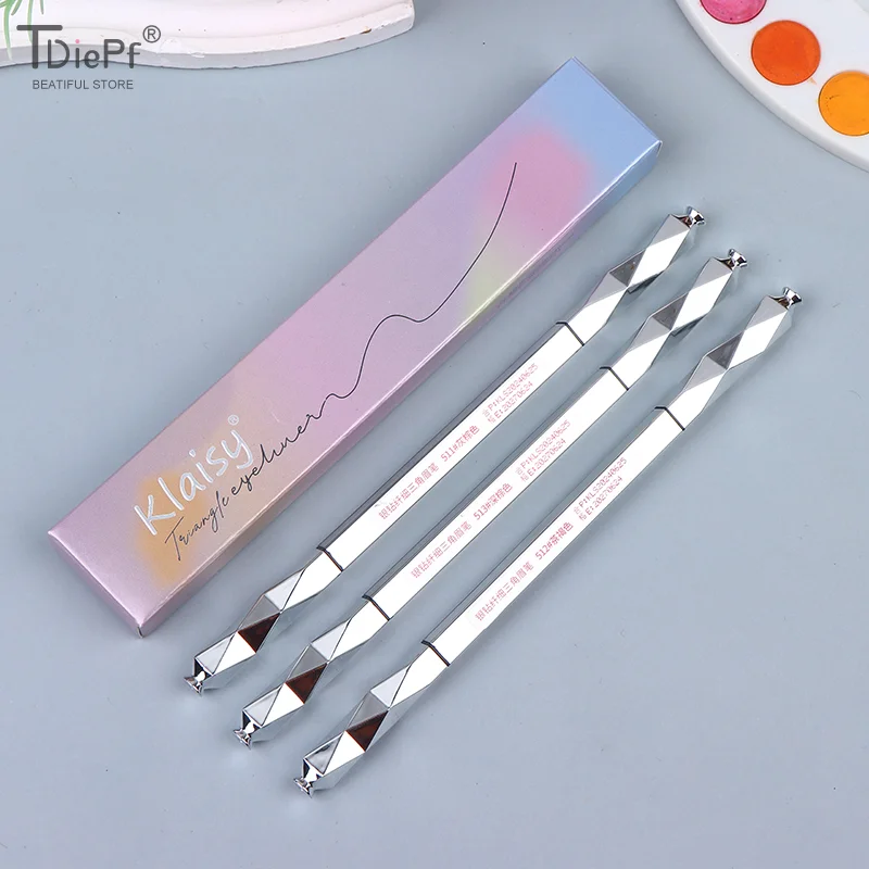 

1PCS Double Headed Waterproof Eyebrow Pencil Silver Triangle Slim Automatic Non Smudged Ultra-fine Long-lasting Sweat Resistant