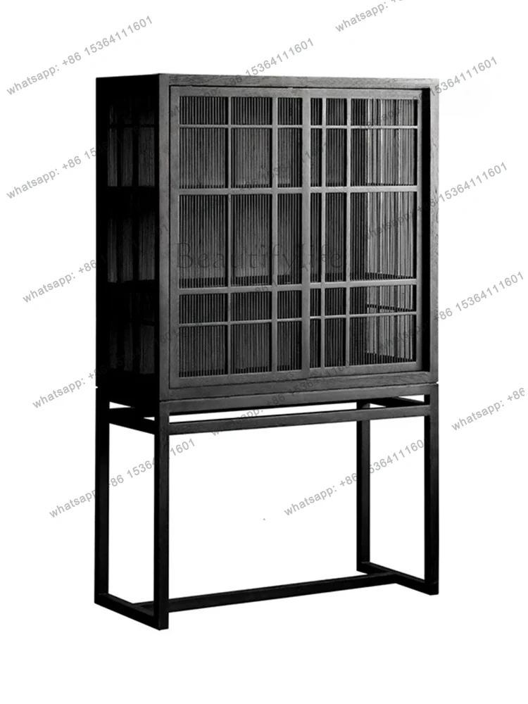 

Nordic solid wood entrance cabinet creative dining side cabinet retro French living room wabi sandy wind display cabinet