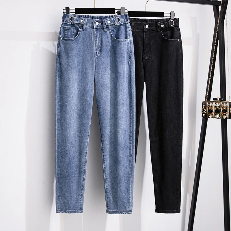 

Large Size 7XL 155KG Summer Elastic Pencil Trousers Elastic Waist Ladies Clothing Casual Women Solid Color Denim Pants